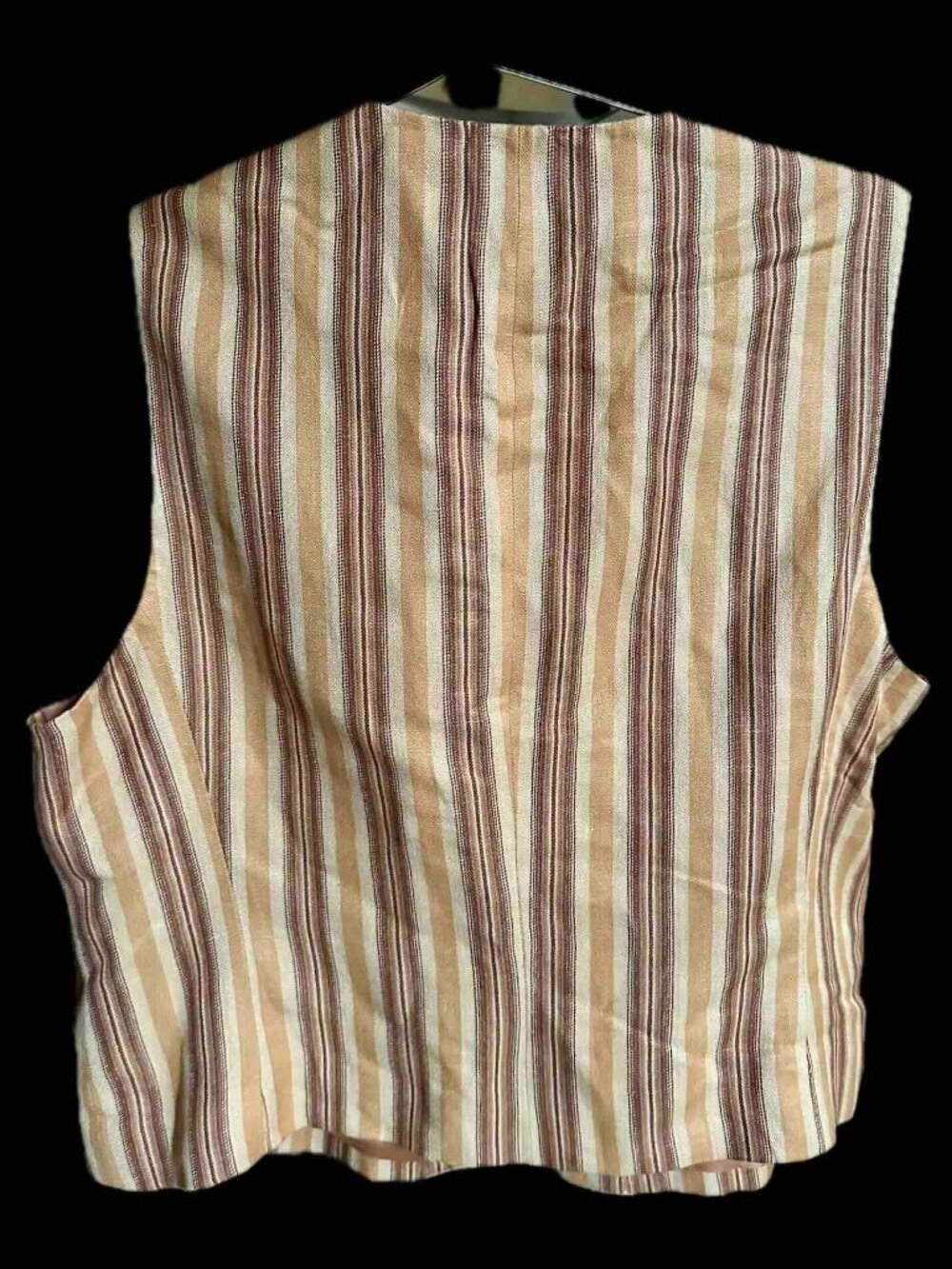 Vintage Rena Rowan Saville Vest Linen Lined XL 16 Like New Striped TanBrown - Picture 7 of 16